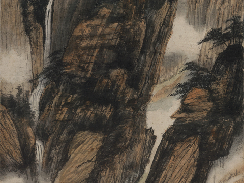 张大千绘画作品，中国近现代水墨画，写意水墨画张善子山间松翠