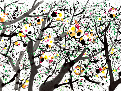 吴冠中绘画作品，写意水墨画，近现代水墨画，写意江南古镇水墨画