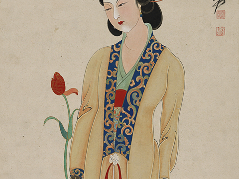 张大千绘画作品，中国近现代水墨画，写意水墨画仿唐人仕女