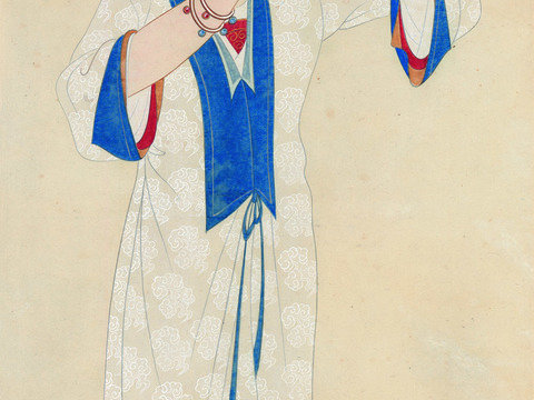 张大千绘画作品，中国近现代水墨画，写意水墨画仕女纸本