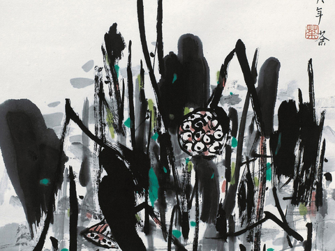  吴冠中绘画作品，写意水墨画，近现代水墨画，写意江南古镇水墨画 