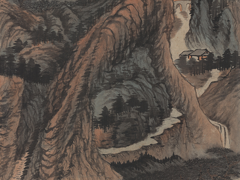 张大千绘画作品，中国近现代水墨画，写意水墨画缘源路转幽