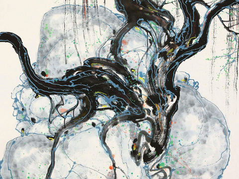 吴冠中绘画作品，写意水墨画，近现代水墨画，写意江南古镇水墨画