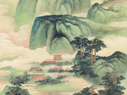 张大千绘画作品，中国近现代水墨画，写意水墨画精品中堂山水纸本