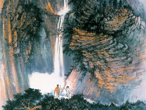 张大千绘画作品，中国近现代水墨画，写意水墨画仿石溪燕山图 纸