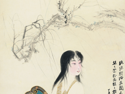 张大千绘画作品，中国近现代水墨画，写意水墨画新浴纸本