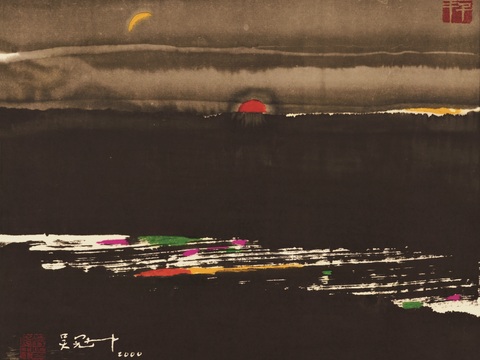 吴冠中绘画作品，写意水墨画，近现代水墨画，写意江南古镇水墨画