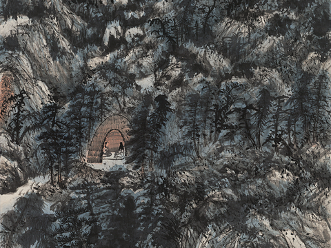 张大千绘画作品，中国近现代水墨画，写意水墨画仿王蒙青卞隐居图