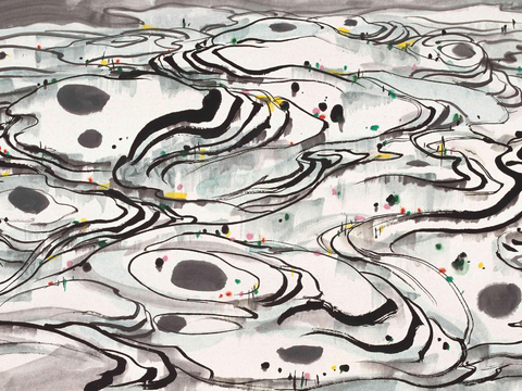  吴冠中绘画作品，写意水墨画，近现代水墨画，写意江南古镇水墨画 