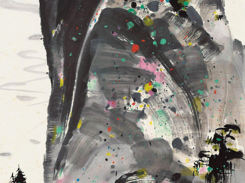  吴冠中绘画作品，写意水墨画，近现代水墨画，写意江南古镇水墨画 