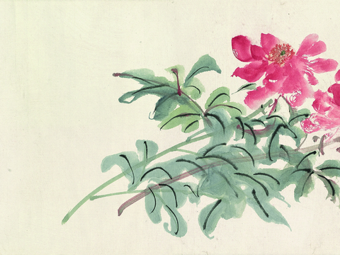  张大千绘画作品，中国近现代水墨画，写意水墨画-牡丹 