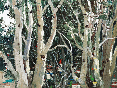  吴冠中绘画作品，写意水墨画，近现代水墨画，写意江南古镇水墨画 