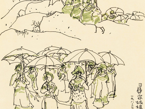  吴冠中绘画作品，写意水墨画，近现代水墨画，写意江南古镇水墨画 