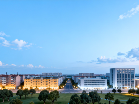 现代风格城市街景 夜景 街道