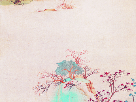  张大千绘画作品，中国近现代水墨画，写意水墨画峒关蒲雪原大 