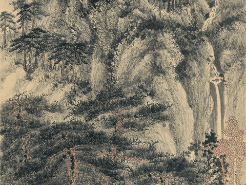 张大千绘画作品，中国近现代水墨画，写意水墨画仿王蒙林泉清集图