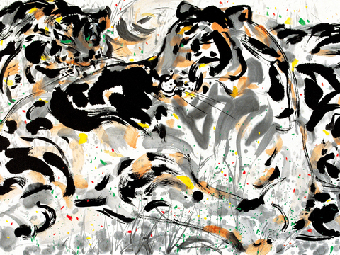  吴冠中绘画作品，写意水墨画，近现代水墨画，写意江南古镇水墨画 