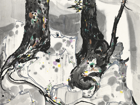  吴冠中绘画作品，写意水墨画，近现代水墨画，写意江南古镇水墨画 