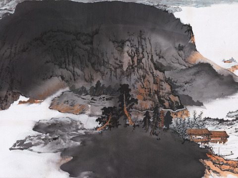  张大千绘画作品，中国近现代水墨画，写意水墨画水竹居 