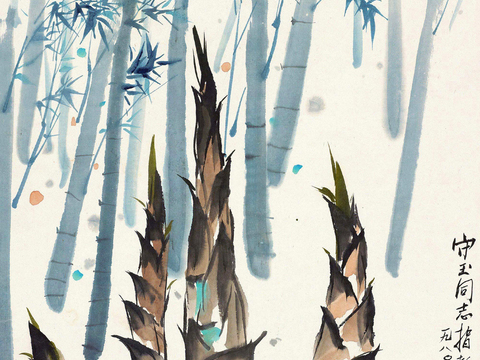  吴冠中绘画作品，写意水墨画，近现代水墨画，写意江南古镇水墨画 