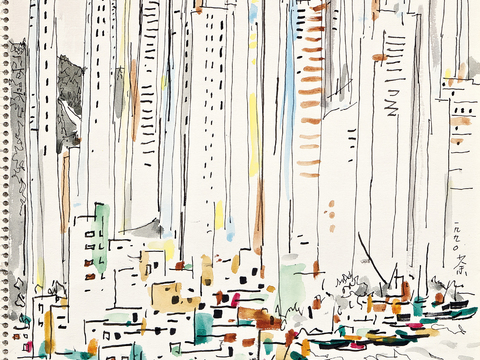  吴冠中绘画作品，写意水墨画，近现代水墨画，写意江南古镇水墨画 