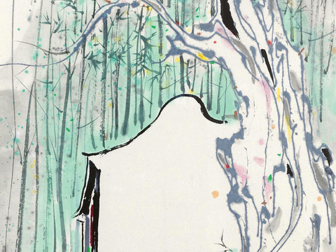  吴冠中绘画作品，写意水墨画，近现代水墨画，写意江南古镇水墨画 