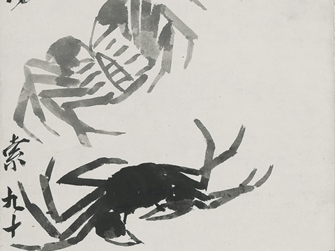 齐白石写意水墨画，近现代水墨画-蟹 34x97
