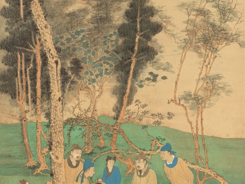 张大千绘画作品，中国近现代水墨画，写意水墨画－松下高仕文会图