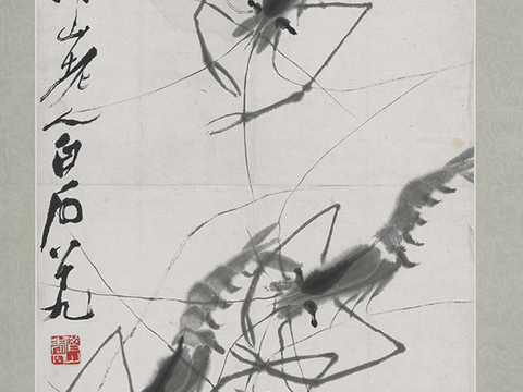 齐白石写意水墨画，近现代水墨画-虾