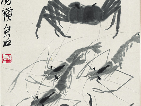 齐白石写意水墨画，近现代水墨画-虾蟹图-6 34x137