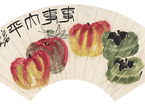 齐白石写意水墨画，近现代水墨画-1865-齐白石-事事平安扇