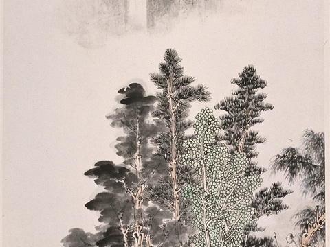 张大千绘画作品，中国近现代水墨画，写意水墨画飞瀑