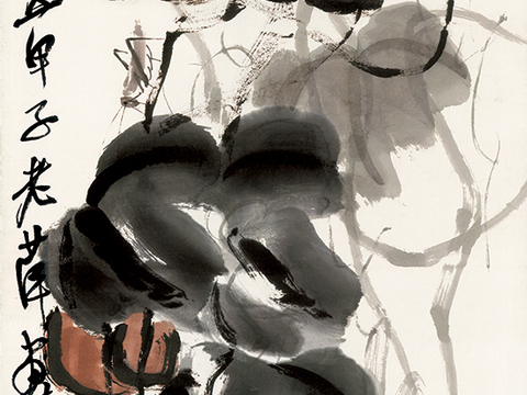 齐白石写意水墨画，近现代水墨画 金瓜 纸本 调 31.6x1