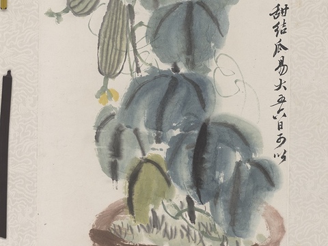 齐白石写意水墨画，近现代水墨画 丝瓜藤