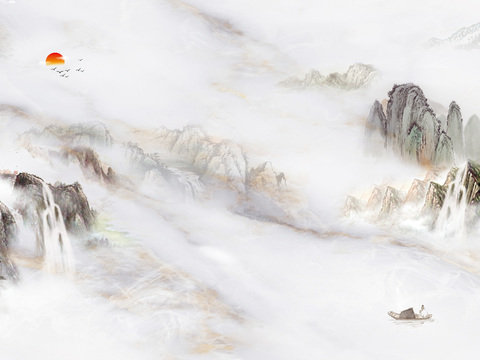 中式轻奢山水大理石 山脉风景大理石贴图