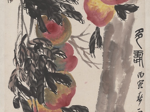 齐白石写意水墨画，近现代水墨画 多寿图