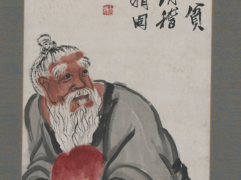 齐白石写意水墨画，近现代水墨画-东方朔偷桃图