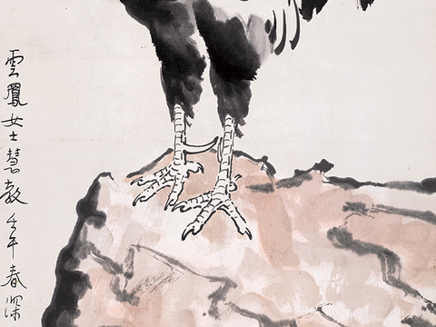 徐悲鸿水墨画，水墨花鸟动物画，近现代水墨画， 雄鸡图 纸（天