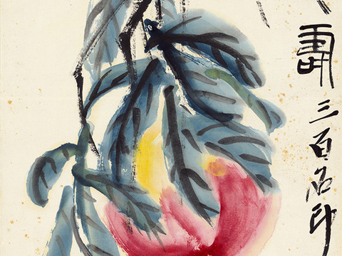 齐白石写意水墨画，近现代水墨画 多寿图--2 20x60