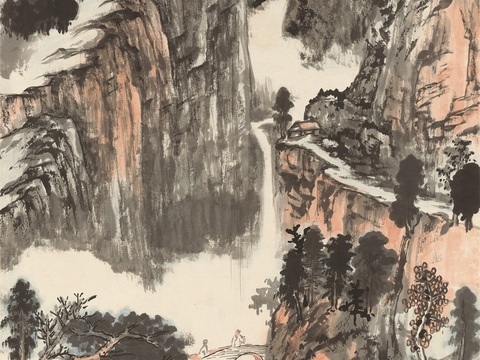张大千绘画作品，中国近现代水墨画，写意水墨画－溪山行旅