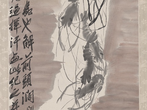 齐白石写意水墨画，近现代水墨画 泥虾图