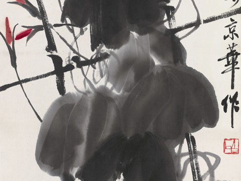 齐白石写意水墨画，近现代水墨画 牵牛花-ok 36X97