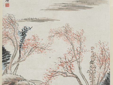  齐白石写意水墨画，近现代水墨画  山水31x55 