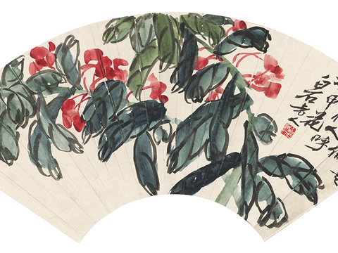 齐白石写意水墨画，近现代水墨画-1865-齐白石-花繁叶盛扇