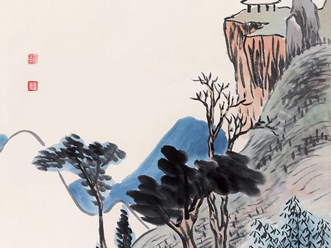 齐白石写意水墨画，近现代水墨画 山水纸93.9X48.8（天