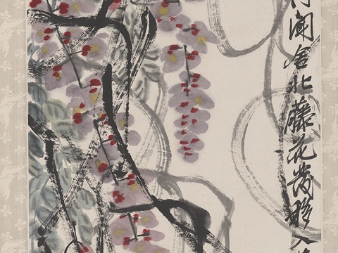  齐白石写意水墨画，近现代水墨画 藤花图 