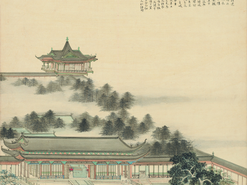 张大千绘画作品，中国近现代水墨画，写意水墨画长生殿纸本