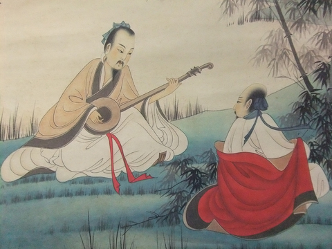  张大千绘画作品，中国近现代水墨画，写意水墨画观竹图 