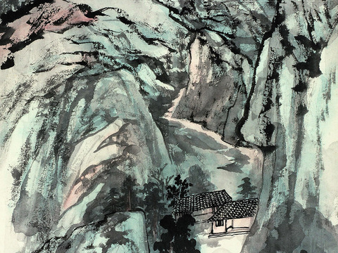 张大千绘画作品，中国近现代水墨画，写意水墨画蜀山幽居 纸本×