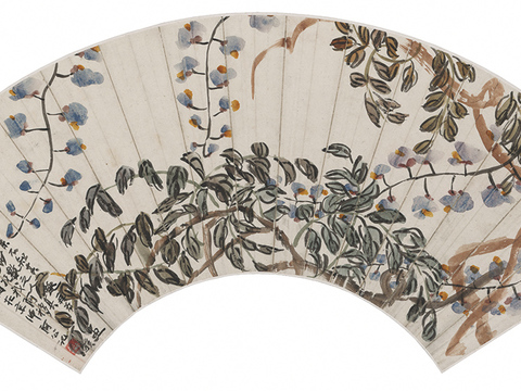 齐白石写意水墨画，近现代水墨画-折枝花卉扇面-3